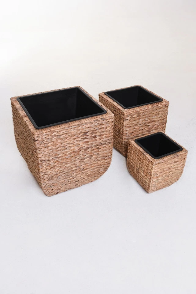 VIVANNO Pflanzkübel Pflanzgefäße Wasserhyazinthe ASIA 50/40/30 cm Set Natur - Bild 3 von 4