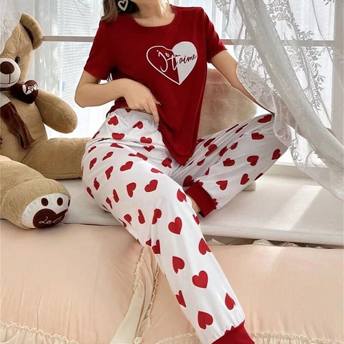 Womens Pajamas Set Lounge Set Short Sleeve Pjs Joggers Pants Sleepwear 2 Piece - Bild 20 von 23