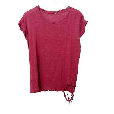 IRO Scoop Neck Distressed Linen Tee in brick