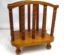 Vintage Wooden Magazine News P.P. Rack Record Holder Spindles Legs Rustic Decor