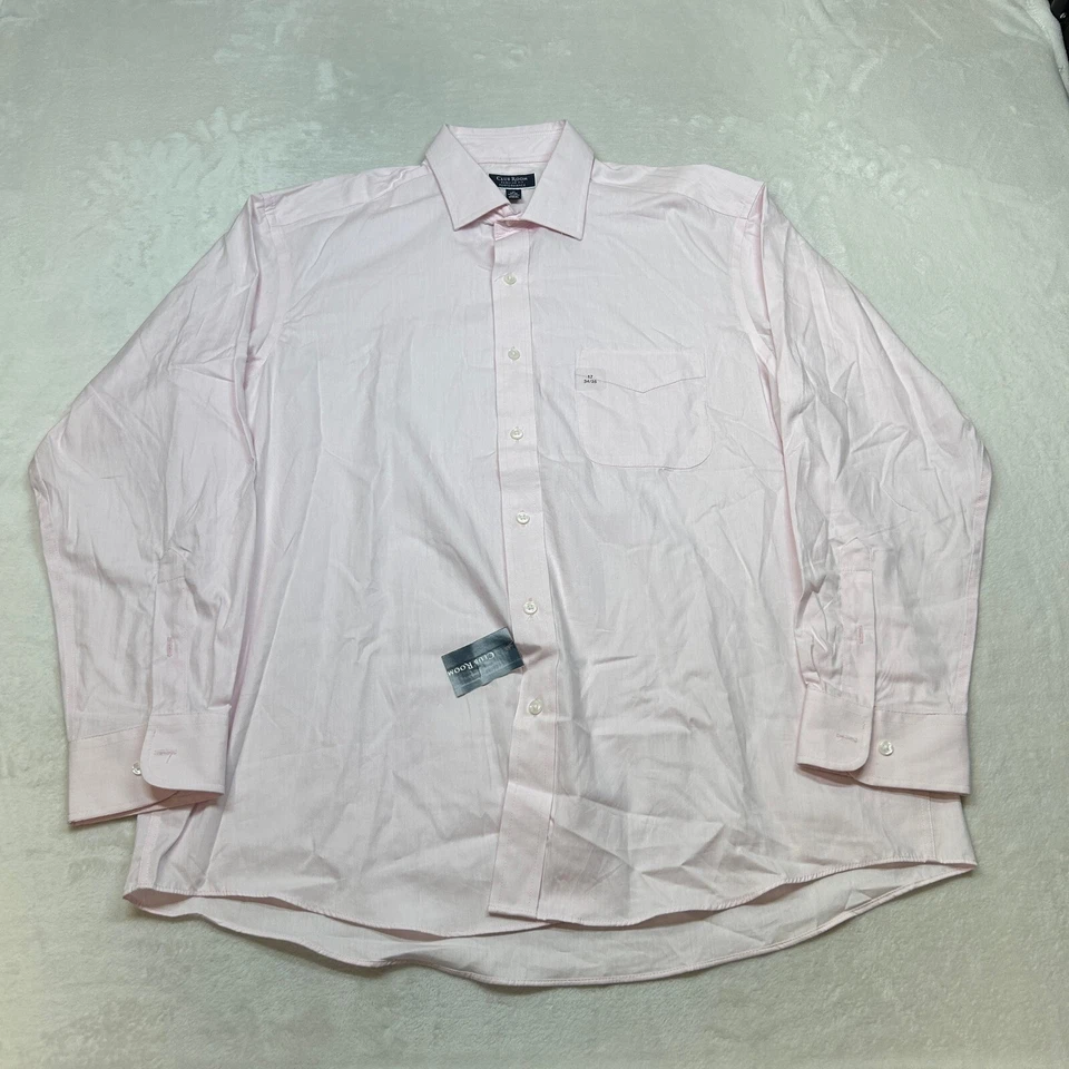 Club Room Regular Fit Dress Shirt Mens 17 34/35 Pink Performance Long Sleeve NEW - Image 2 of 4