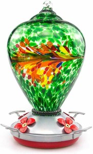 Muse Garden Hummingbird Feeder For Outdoors Hand Blown Glass 34