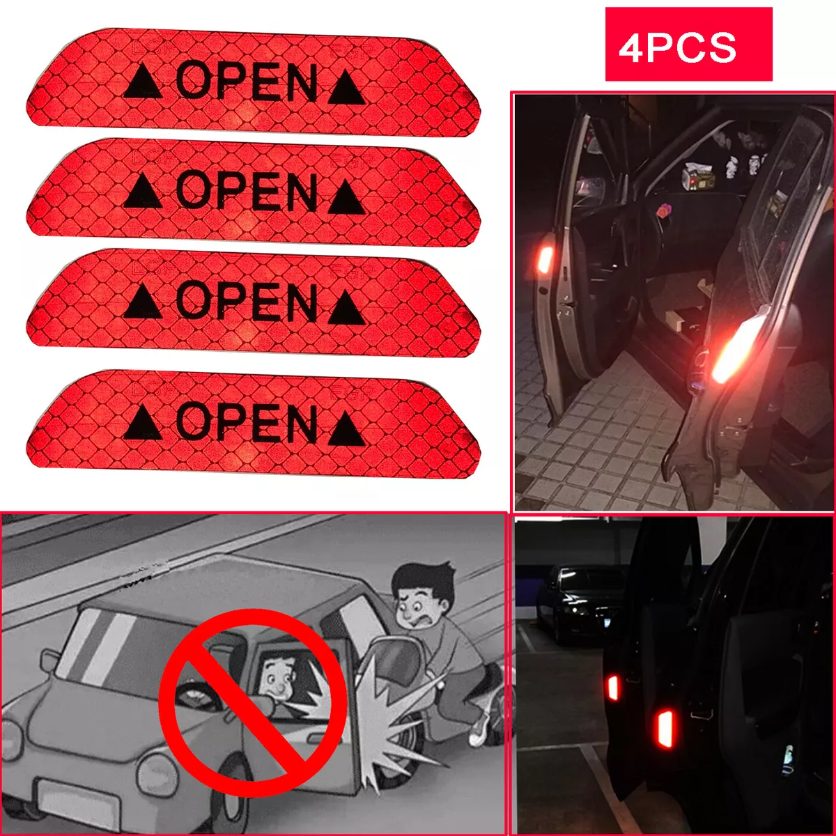 4PCS Super Red Car Door OPEN htdghd fgdr Refldective dfgdfg