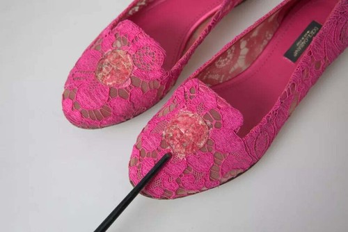DOLCE&GABBANA Taormina Women Pink Ballet Flats Nylon Floral Lace Shoes Sz EU 36 - Picture 2 of 8