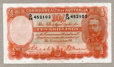 1936 AUSTRALIAN Riddle/Sheehan Ten Shillings George V g VFINE CRISP  D/14 452102