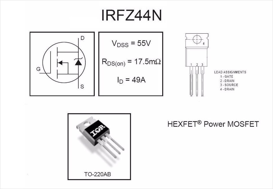 HUAREW 10 pezzi IRFZ44N transistor MOSFET di potenza raddrizzatore a canale N 49A 55V