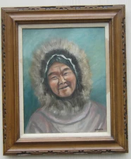 Yup'ik Eskimo OIL PAINTING PORTRAIT Mary Kokrak 16 x 20 M GRIFFIN Chevak Alaska