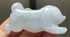 Icy White Translucent A Jadeite Jade Hand Carved Dog Pendant Zodiac Sign