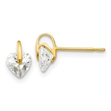 Real 14kt Yellow Gold Madi K CZ Children's Heart Post Earrings