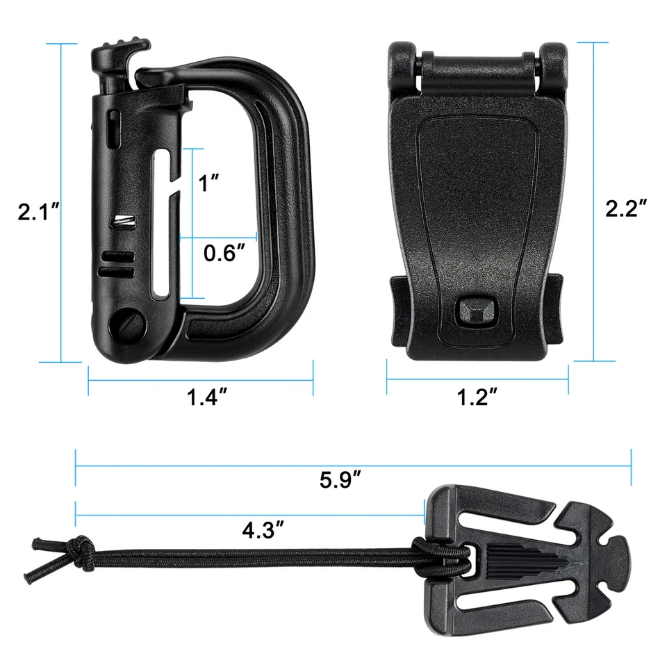 Juego de 30 piezas de clips de engranaje táctico negro anillo en D bloqueo Grimloc para sistema Molle o bolsas Foto 2 de 4