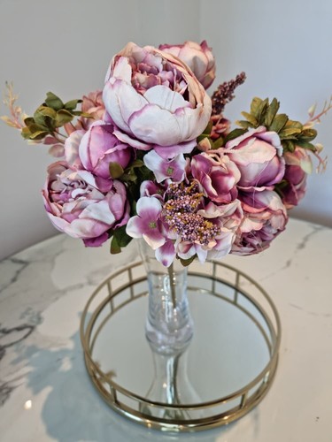 Purple Peony Flower Artificial 13 Large Head Silk Bouquet Home Wedding - Picture 1 of 5