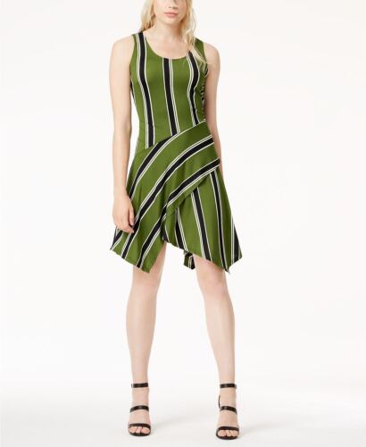 BAR III Womens Hanky Hem Stripe Dress GREEN LARGE - Picture 1 of 1