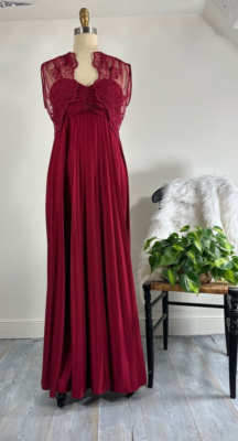 Stunning Vintage 70s Raspberry Red Pleated Lace Jacket Maxi Dress Bolero |  eBay