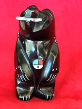 Vintage Native American Hand Carved Jet Zuni Standing Bear Fetish-TYLER QUAM