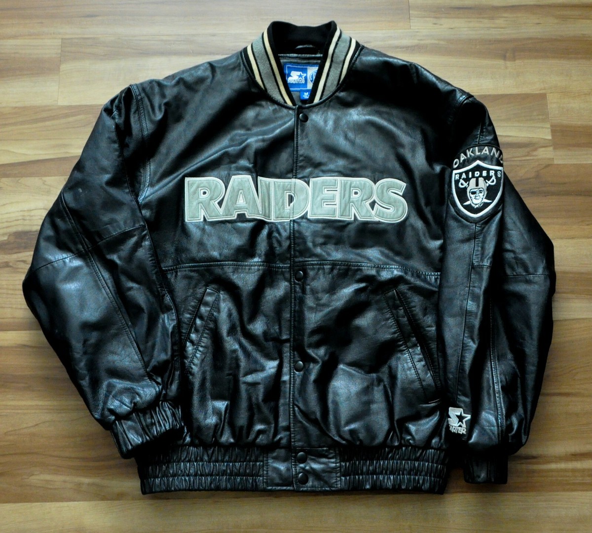 Oakland Raiders Starter Jacket Genuine Leather Spell Out LA Las