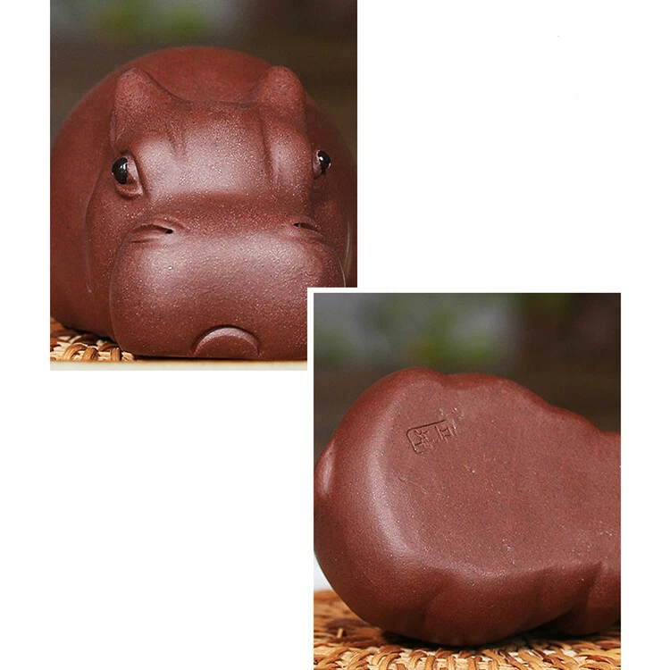 Estatua de hipopótamo hecha a mano mascota de té Yixing Zisha púrpura arcilla decoración de mesa adorno Foto 3 de 4