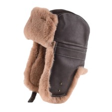 Men Faux Fur Leather Warm Aviator Russian Ushanka Trapper Hat Ear Flap Cap Fuzzy