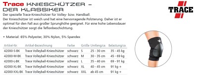 Trace Volleyball Knieschützer 42000 Knieschoner Teflon Indoor Halle Schutz NEU!