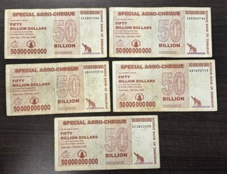 5 x Zimbabwe 50 Billion Dollar Agro Cheque Bill Banknote Pre 10 50 100 Trillion