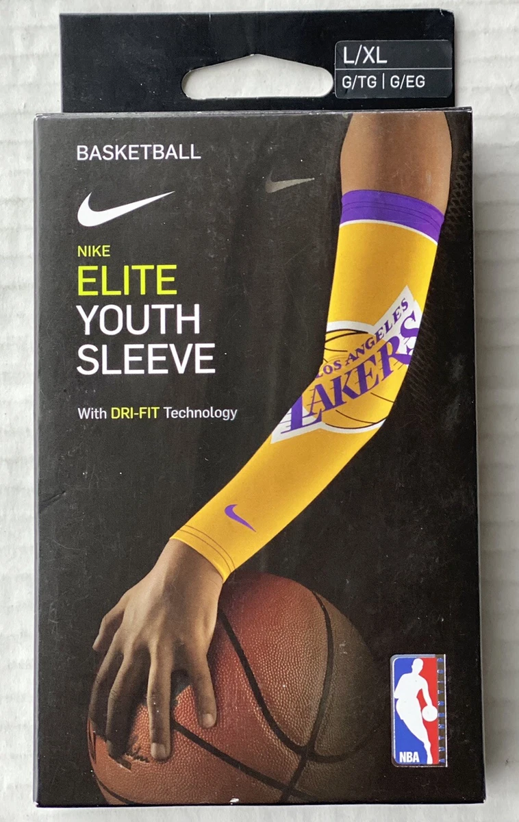 NIKE ELITE Youth Arm Sleeve NBA Los Angeles Lakers Logo Purple Gold Size L XL