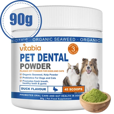 VITABIA Plaque Off Powder for Dogs & Cats 90g - Probiotics, Teeth Cleaning, Oral Health