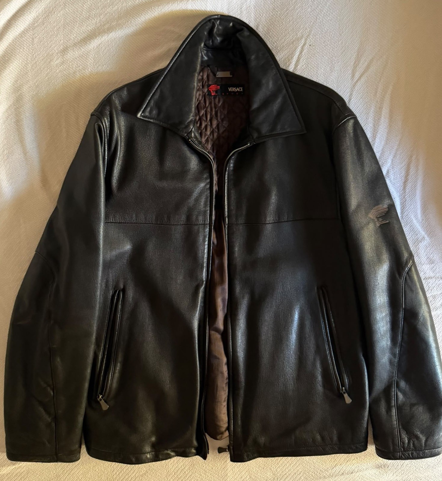Vintage Versace Sport Dark Brown 100% Leather Jacket Size 52 Gianni Versace Era