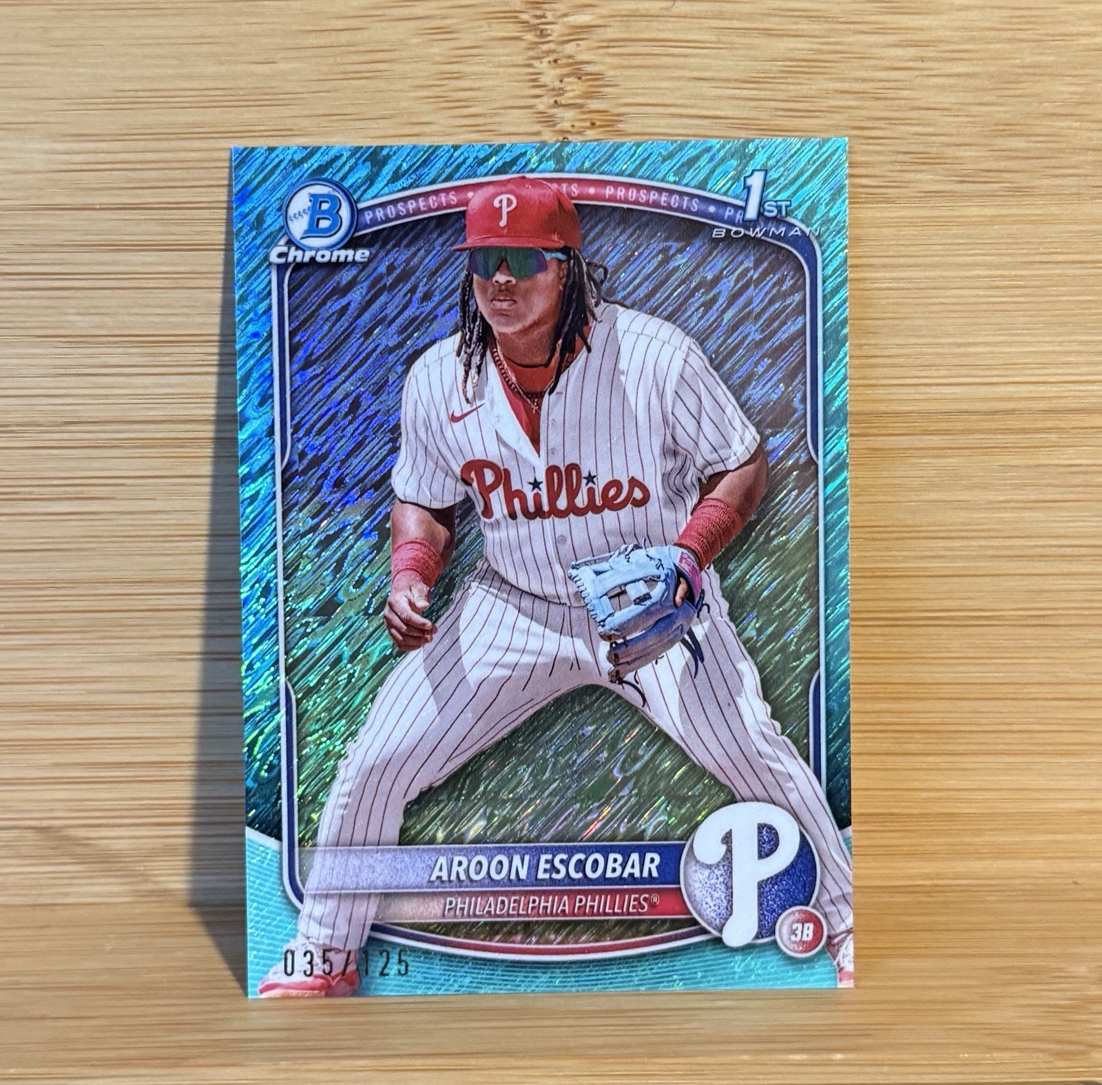 AROON ESCOBAR 2025 BOWMAN CHROME 1ST AQUA SHIMMER PHILLIES /125