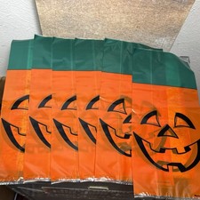 Lot of 6 Halloween Jack-o'-lantern Loot Bags For Treats Orange, Black 11"x5"