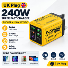 240W USB Charger 4 Port + 2 USB-C PD3.0 Fast Charger UK Plug iPhone Samsung