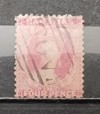 BAHAMAS 1863  1 timbre oblitéré   4 p rose filigrane CC dentelé 12,5     Y&T# 6