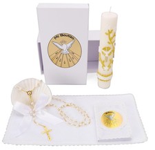 5 PCS Baptism Candle Set for Boys and Girls,Baptism Kit Catholic Candle,Shell...