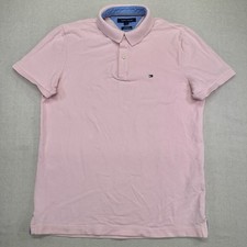 Tommy Hilfiger Polo Shirt Men's Medium Custom Fit Pink Collared Short Sleeve