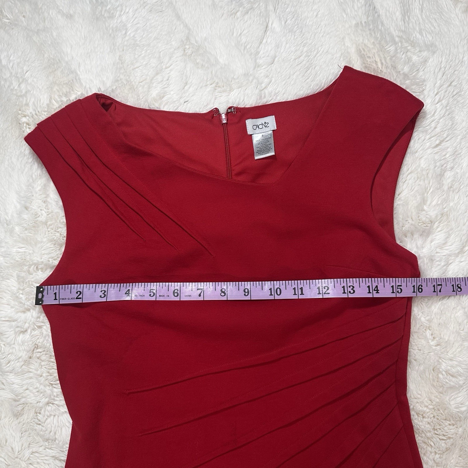 Cache Vintage Solid Red Asymmetrical Neckline Coc… - image 4