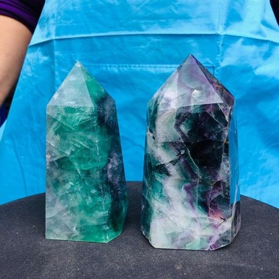 2pc 4.4LB Natural Fluorite crystal Hexagonal point Column Healing Reiki 2720