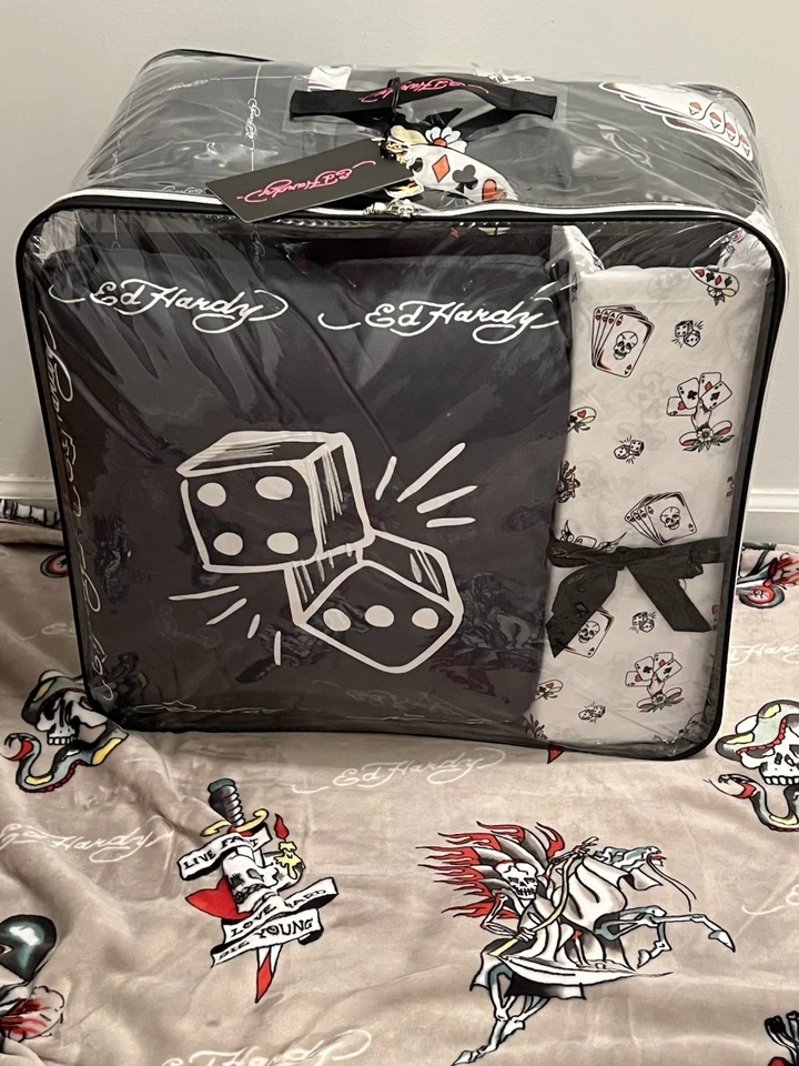 Juego de cama completo de 8 piezas Ed Hardy Queen - Sábanas edredón fundas de almohada - NUEVO Foto 2 de 4