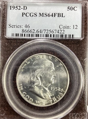 1952-D Franklin Half Dollar 50c PCGS MS64FBL Full Bell Lines. Free Ship. (7422)