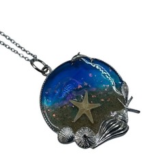 Ocean-Themed Silver Necklace With Resin Pendant Featuring Starfish  Shell Desig