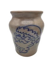 Vintage 1993 Beaumont Brothers Pottery Santa Claus Crock Blue Glaze Christmas 6"