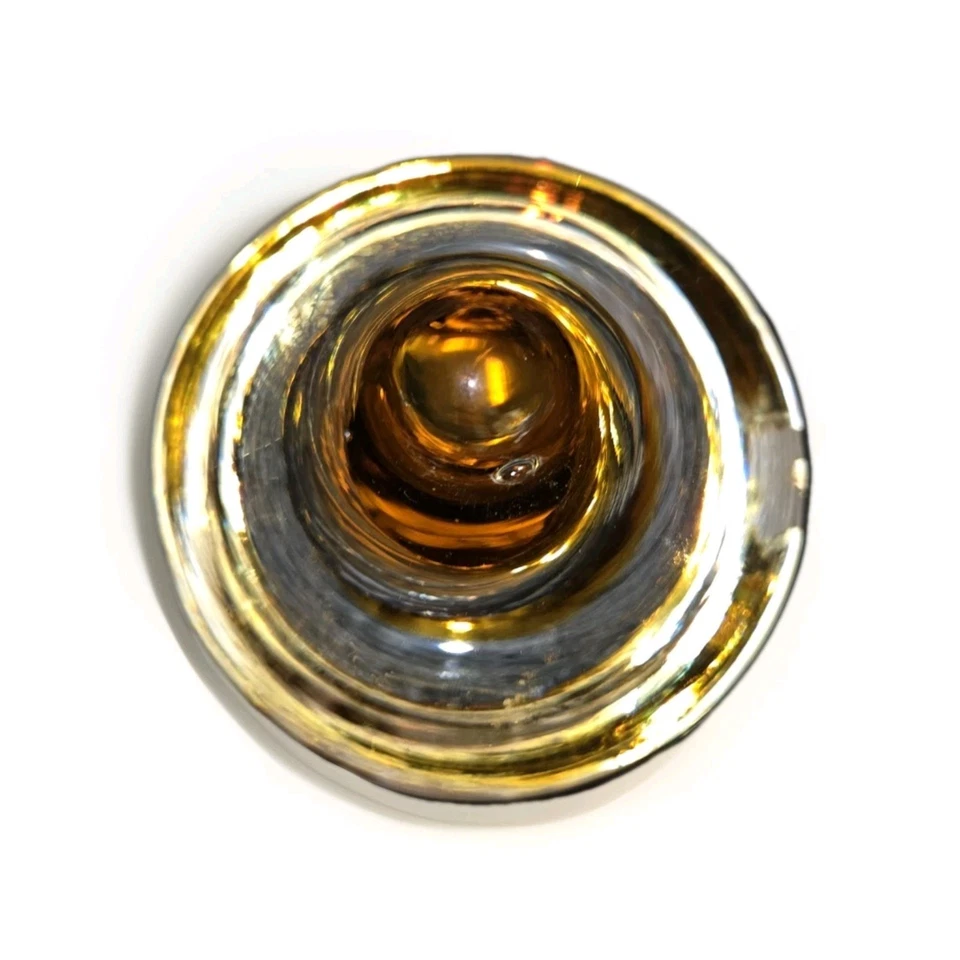 Blenko Art Glass Clear & Amber Air Bubble Swirl Cone Shaped Paperweight - Image 2 of 3