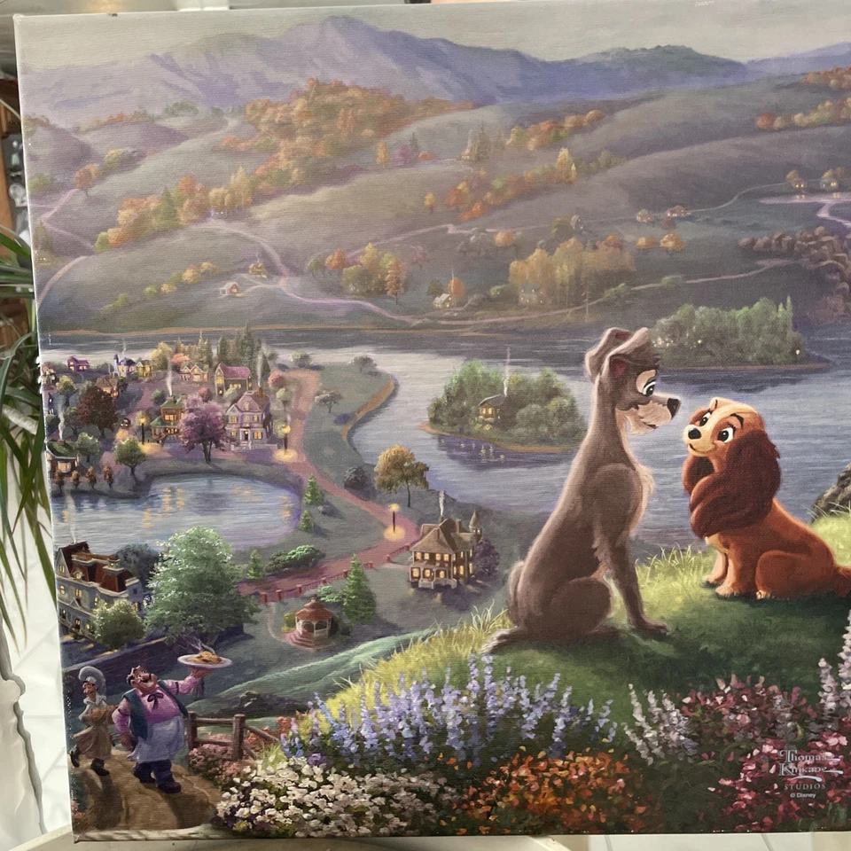 Envoltório de lona Thomas Kinkade Disney 14x14: 103912 Lady & the Tramp Falling in Love - Imagem 3 de 4