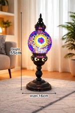 Handmade Turkish Mosaic Table Lamp - Moroccan Glass Bedside Light - Star Design
