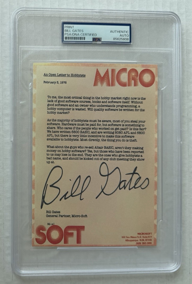 Bill Gates Signed 1976 Letter To Hobbyists Print PSA/DNA