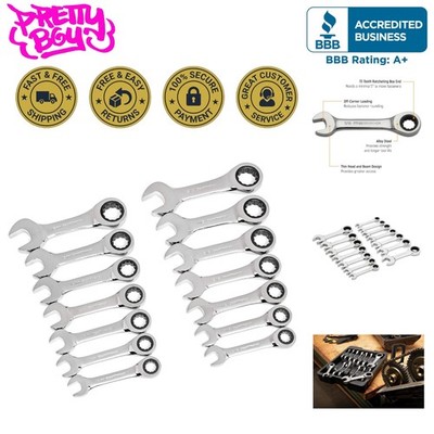 High-Performance 14-Piece Stubby Ratcheting Wrench Set - Access & Torque Boost