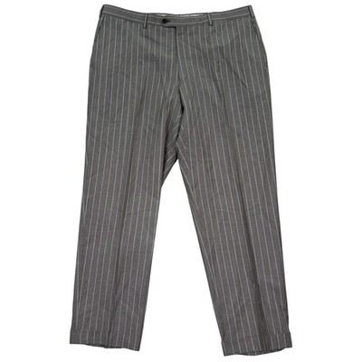 Pal Zileri Mens 38x30 Dress Pants Gray Pinstripe Wool Linen Made in Italy Luxury