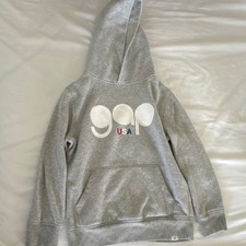 Gap Boys USA Gray Pullover Hoodie M Fleece Long Sleeve Logo Cotton Blend Pockets