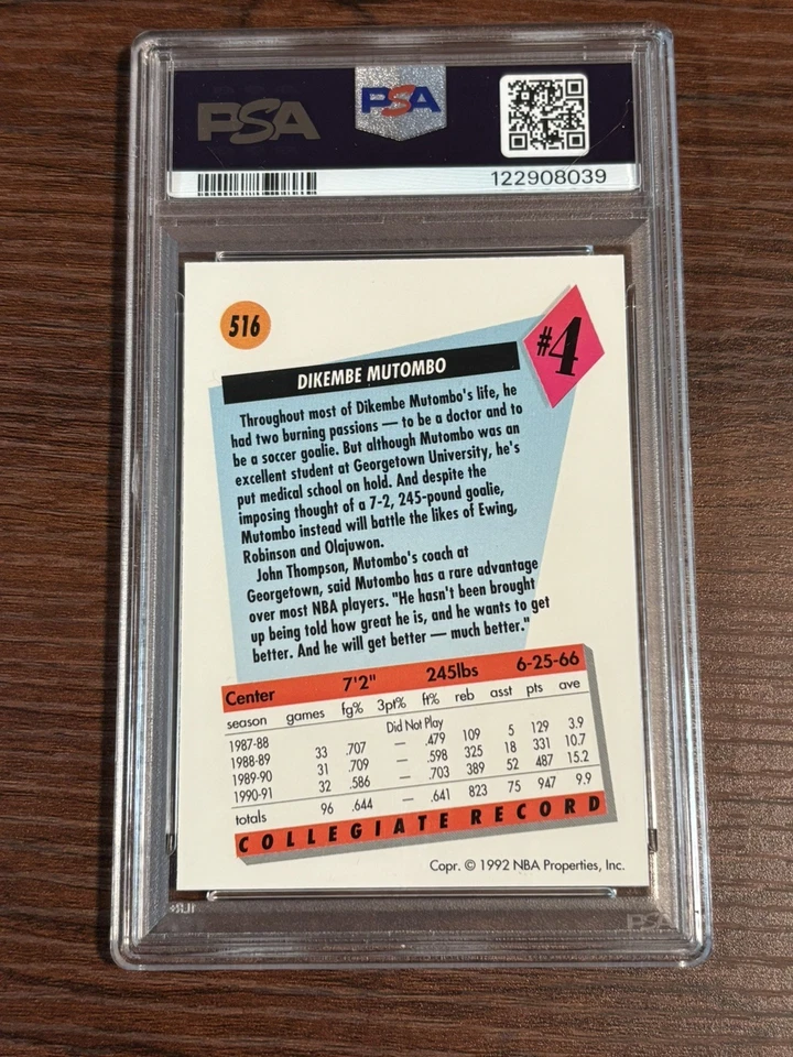 1991 Skybox Dikembe Mutombo #516 GEM-MT PSA 10 Rookie RC Denver Nuggets - Imagem 2 de 2