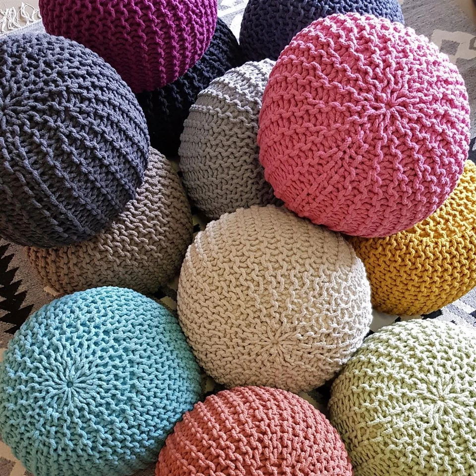 Strickhocker Pouf Sitzpouf Sitzpuff Grobstrick Pouf Bodenkissen Ø 45cm - Bild 4 von 4