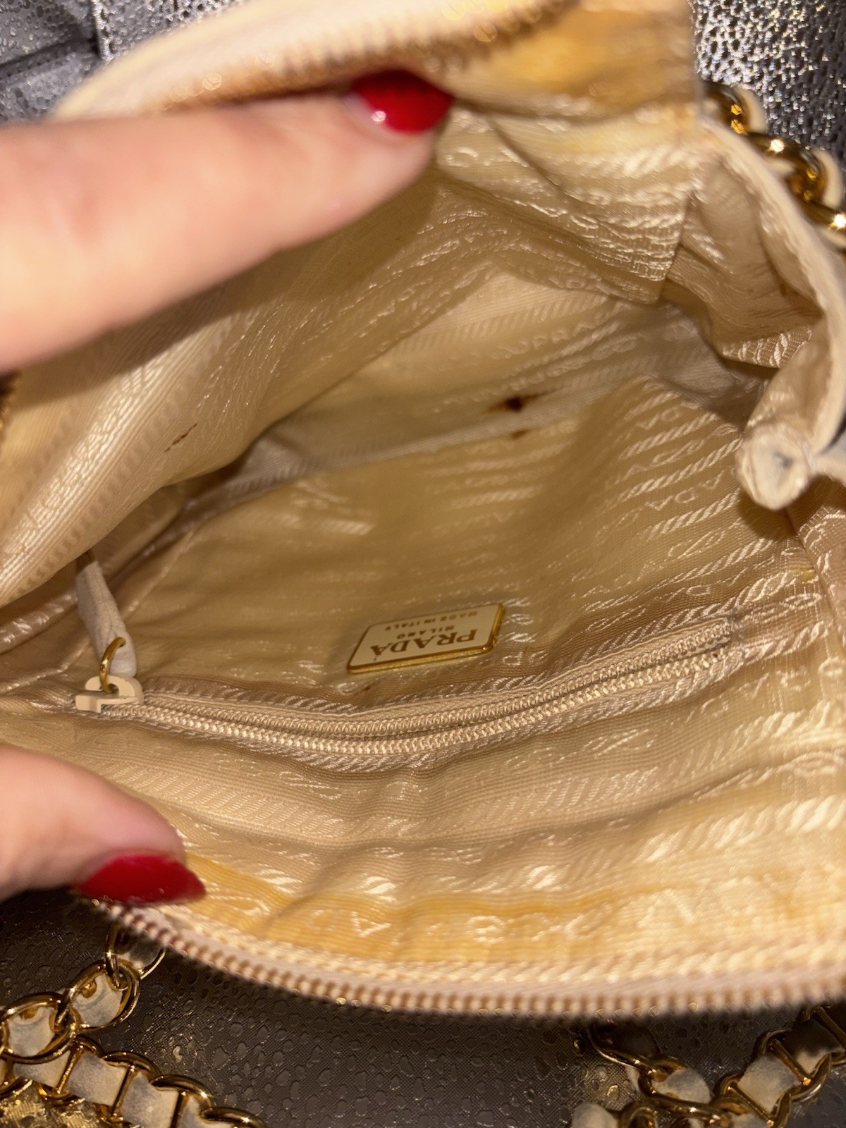 Vintage  PRADA BEIGE SUEDE SMALL Chain SHOULDER BAG handbag thumbnail 16