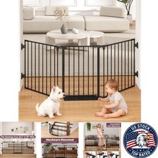 29.4-78" Adjustable Baby Gate with 3 Metal Panels and Anti-Trip Pedal - Black