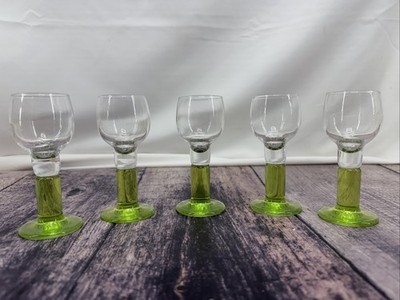 5 Bormioli Rocco Green Stem Cordial Glasses Italy Limoncino Lime Green 2oz